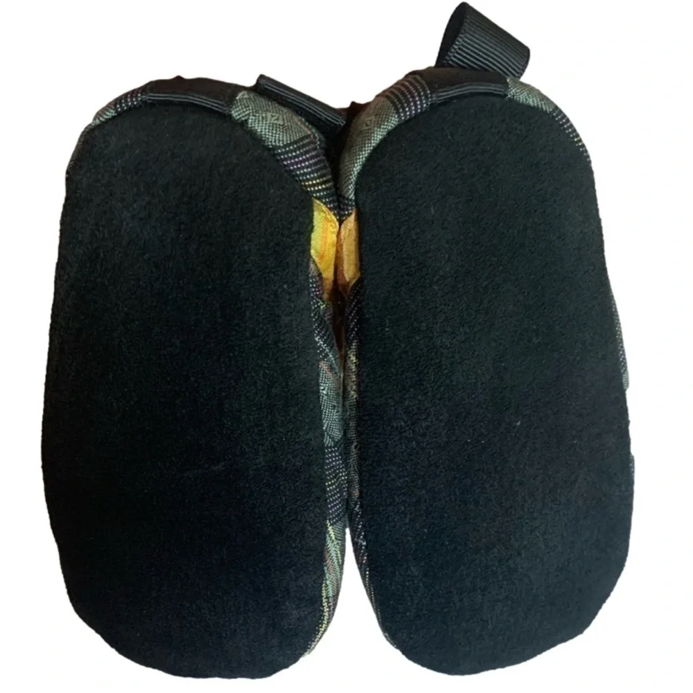 Goodman Baby Green Black Gold Plaid Leather Suede Bottom Sole Slippers Size BXS